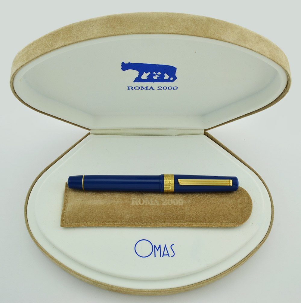 Omas Roma 2000 Giubileo Fountain Pen - Blue w Gold Trim, Piston